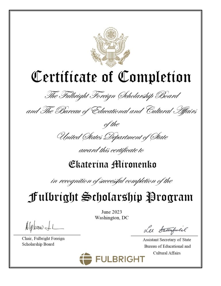 Fulbright Certificate
